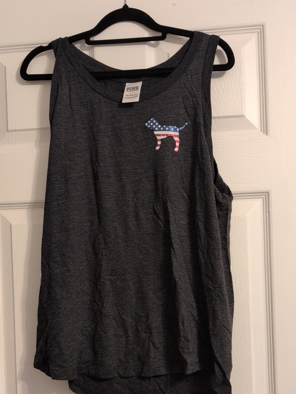 PINK Victoria's Secret Charcoal Gray Tank with American Flag Dog Logo